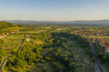 Drone photography italian rural landscape and farm fields