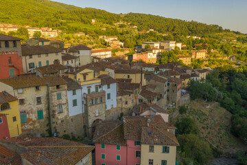 Drone photography of old italian mountain town