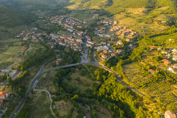 Drone photography of old italian mountain town