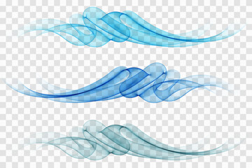 Abstract Blue Wave Set on Transparent Background. Vector Illustration. EPS10