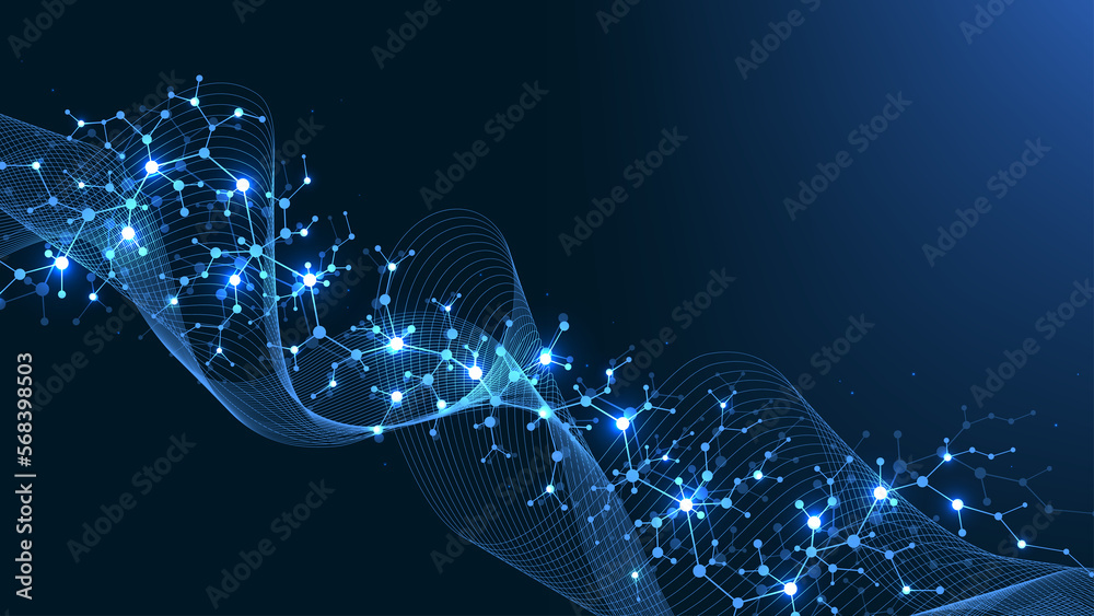 Poster molecular structure background. science template wallpaper or banner with a dna molecules. asbtract 