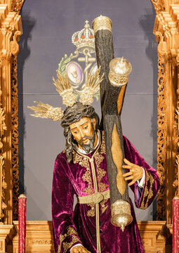 Image of the Holy Christ of the Three Falls,  Cristo de las Tres Caidas from the 16th century,  inside the Capilla de los Marineros (Chapel of the Sailors) in Triana, Seville, Andalusia, Spain