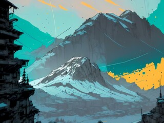 mountain landscape illustration  created with generative ai technology