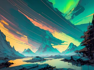 landscape with mountains  created with generative ai technology
