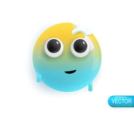 Emoji face. Realistic 3d design. Emoticon yellow glossy color. Icon in plastic cartoon style