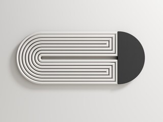 Minimal template with primitive black and white shapes. 3d render, abstract geometric composition. Trendy abstract aestetic background for presentation, logo, web design.