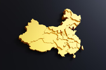 3d Golden China Map on black background
