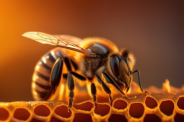 Bee on honeycomb. Generative AI