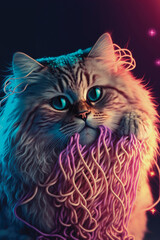 Cat Eating Spaghetti. Generative AI - 568402160