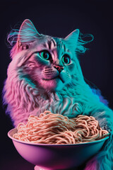 Cat Eating Spaghetti. Generative AI - 568402170