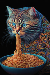 Cat Eating Spaghetti. Generative AI - 568402310