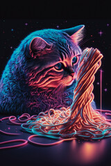 Cat Eating Spaghetti. Generative AI - 568402335