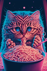 Cat Eating Spaghetti. Generative AI - 568402355