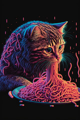 Cat Eating Spaghetti. Generative AI - 568402366