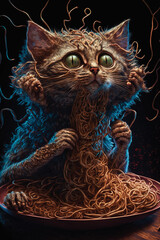 Cat Eating Spaghetti. Generative AI - 568402383