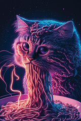 Cat Eating Spaghetti. Generative AI - 568402388