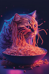 Cat Eating Spaghetti. Generative AI - 568402397