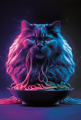 Cat Eating Spaghetti. Generative AI - 568402514