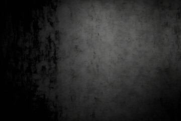 Obraz premium Abstract grunge black Background, Texture. Gloomy dirty old empty concrete wall. Textured rough dark grey Surface. Vintage Web banner or Wallpaper With Copy Space. Generative AI