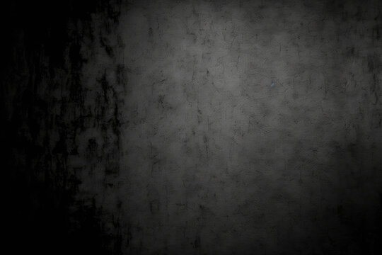Abstract grunge black Background, Texture. Gloomy dirty old empty concrete wall. Textured rough dark grey Surface. Vintage Web banner or Wallpaper With Copy Space. Generative AI © AkuAku