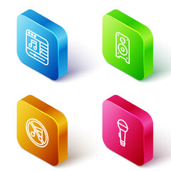 Set Isometric line Music player, Stereo speaker, Speaker mute and Microphone icon. Vector
