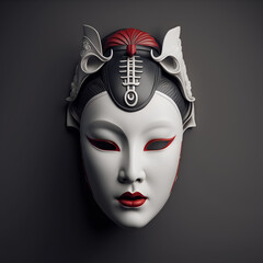 Japan , portrait, face , beautiful, geisha, porcelain mask isolated, dark background, asian, Generative AI
