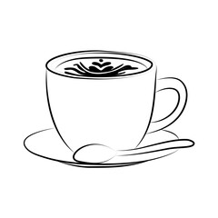 logo white coffee cup with spoon Top and side view, cappuccino, americano, espresso, mocha, latte, cocoa