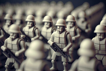 army of toy soldiers of a fantastic future on battlefield macro. Generative AI