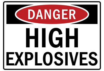 Explosive hazard sign and labels high explosive