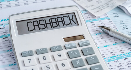 A calculator with the word Cashback on the display