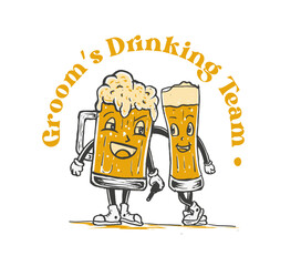 Groom's drinking team on a club by a glass of beer illustration