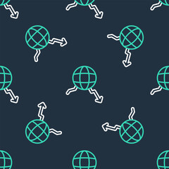Line Global economic crisis icon isolated seamless pattern on black background. World finance crisis. Vector