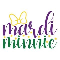 Mardi Minnie - Mardi Gras Carnival, Filigree Calligraphic Font With Traditional Symbol Of Mardi Gras - Fleur De Lis, Elegant Fancy Logo With Greeting Slogan