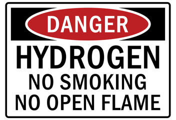 Flammable gas warning sign and labels hydrogen no smoking no open flame