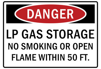 Flammable gas warning sign and labels LP gas storage no smoking or open flame
