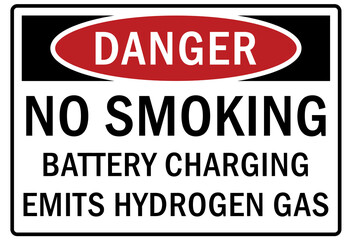 Flammable gas warning sign and labels no smoking battery charging emits hydrogen gas