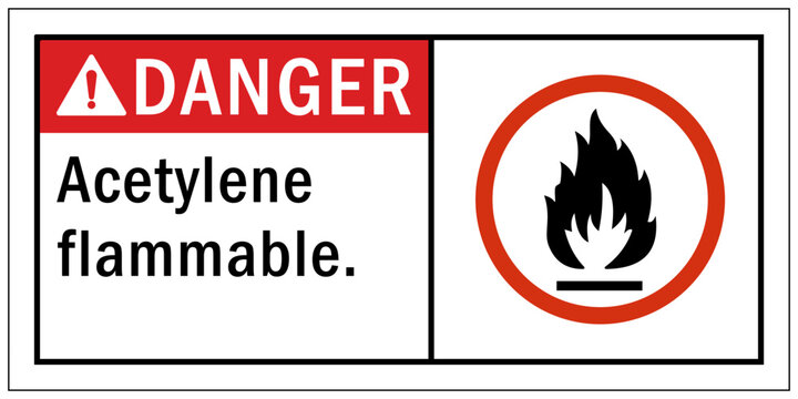 Flammable gas warning sign and labels acetylene flammable