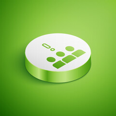 Isometric Crowd protest icon isolated on green background. Demonstration. White circle button. Vector