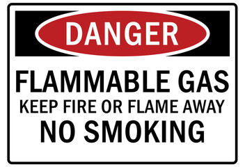 Flammable gas warning sign and labels keep fire or flame away, no smoking - obrazy, fototapety, plakaty