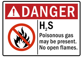 flammable hazard warning sign and labels hydrogen sulfide (H2S)  poisonous gas may be present, no open flames