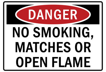 flammable hazard warning sign and labels no smoking matches or open flame