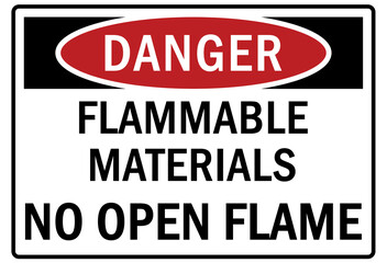 flammable hazard warning sign and labels flammable materials no open flame