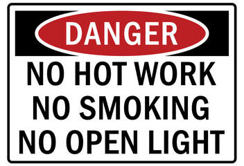 flammable hazard warning sign and labels no hot work no smoking no open flame