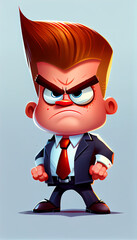 Cartoon character children's book illustration, generative Ai, angry young businessman - 568411130
