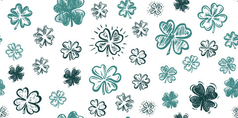 Saint Patricks Day, clover set, hand drawn illustrations.	
