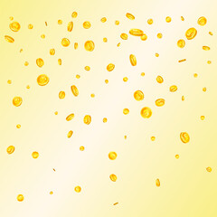 British pound coins falling. Scattered gold GBP