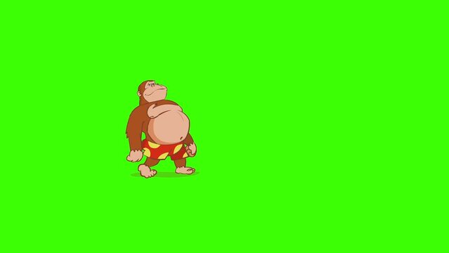 Cheerful cartoon orangutan.
Funny monkey jumping.