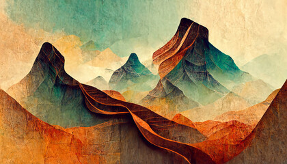Obraz na płótnie Canvas Mountains abstract background earth tone watercolor vector. Generative Ai