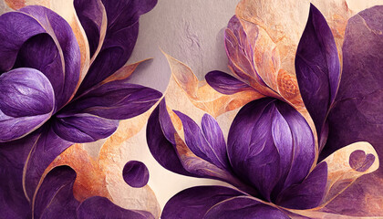 Surprising Abstract purple floral wallpaper background illustration. Generative Ai
