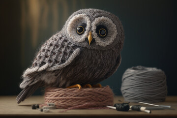 Knitted cute owl, ai generative